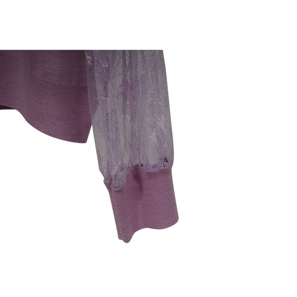 Adam Lippes Womens Lace Sleeve Sweater Medium Lavender Stretch Wool - Picture 5 of 10